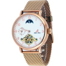 Adee Kaye Ak7117-mrg Men's Rose Gold Tone 2 Time Zone Mesh Band Automatic Watch