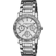 Akribos XXIV Watches Women's White Mother of Pearl Dial Silver-tone Ba