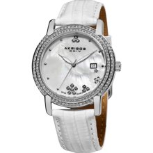 Akribos XXIV Watches Women's Mother of Pearl Dial White Leather White