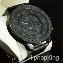 All Jet Black Over Size Iced Out Watch Analog Quartz Movement T T-pain Fashion