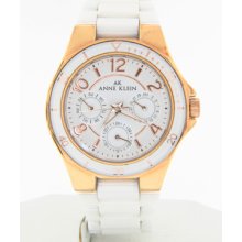 Anne Klein Women's Rose Gold-tone Case White Chronograph Dial Ceramic Watch