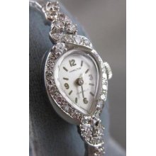 Antique .70ctw Old Mine Euro Cut Diamond 14k White Gold Hamilton Watch 7