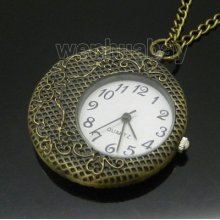 Antique Hollow Round Dial Quartz Pocket Watch Necklace Chain Pendant Gift P98