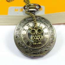 antique Steampunk owl golden dial Pocket Watch Locket Necklace
