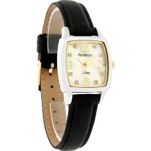 Armitron Now Quartz Ladies Mop Crystal Dial Black Leather Dress Watch 75/3818TT