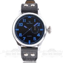 Army Pilot Jp Quartz Analog Pu Leather Band Sub Dial Decoration Mens Wrist Watch