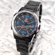 Army Quartz Analog Sport Watch Shark Mens Fashion Blue Dial Day Date