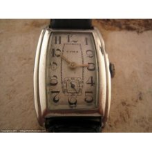 Art Nouveau Style Numbers On Early Cyma Tank-shaped Case, Manual (ref. 593) Art Nouveau Style Numbers On Early Cyma Tank-shaped Case, Manual (ref. 593)