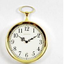 Ashton Sutton Pocket Watch Wall Clock in Bright Goldtone