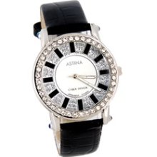 ASTINA 0019 Stylish Dial Decorative Bezel Analog Women's Watch (Black)