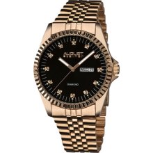 August Steiner Watches Men's Black Dial Rose Tone Stainless Steel Ros