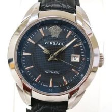 Auth Versace Character Wristwatch Ss Leather Black Mens 25a399d008s009(bf043636)