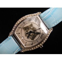 Authentic Juicy Couture Mop Face Crystal Bezel Blue Leather Strap Watch