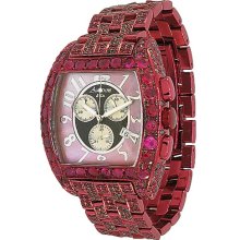 Avianne & Co. Mens Techno Touch Custom Red PVD Plated Watch with Rubies and Black Diamonds 26.36 Ctw
