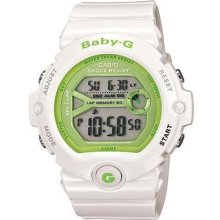 Baby Bg6903-7 Ladies Lap Memory Running Watch/white Resin Strap/green Acce