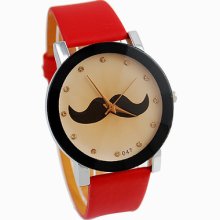 Beard Pattern Round Dial Rhinestone Casual Women's Girl's Quartz Watch 047