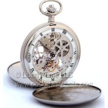 Bernex 24212 Swiss Skeletonized Rhodium Plated Double HC Pocket Watch