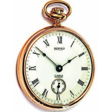 Bernex Swiss Made Mechanical Rose Gold Plate Open Face Pocket Watch