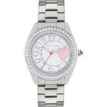 Betsey Johnson Boyfriend Bling Bling Time Heart Silver Tone Watch Bj00048-13