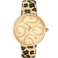 Betsey Johnson Leopard Print Patent Leather Strap Gold/ Leopard