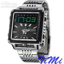 Black Dial Digital Analog Alarm Mens Sport Wrist Watch Dive
