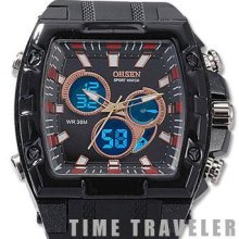 Black Led Diving Quartz Mens Sports Watch Day Date Xxl