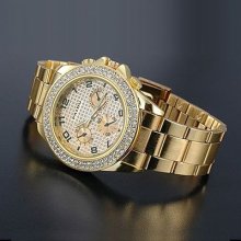 Bling Diamond Golden Quartz ? Ladies Mens ? Women Watch