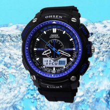 Brand Blue Case Waterproof Mens Ladies Sport Led Light Stop Wrist Watch Ff1