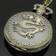 Bronze Dragon Pendant Pocket Chain Lady Mens Quartz Watch Christmas Gift P88