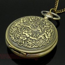 Bronze Quartz Big Pocket Watch Body Necklace Pendant Chain Mens Womens Gift P42