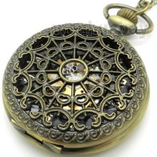 Bronze Spider Web Mechanical Pocket Watch Automatic Skeleton Necklace P181