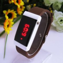 Brown Jelly Silicone Rubber Led Digital Fashion Sports Wrist Watch Unisex Dm589k