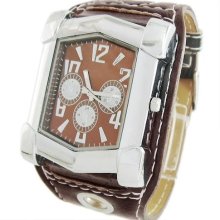Brown Synthetic Leather Quartz Ladies Girls Wrist Stylish Watch Rectangle
