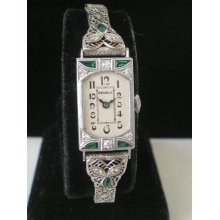 C1920 Benrus 18K Solid Gold Emerald Diamond Watch 14K Gold Diamond Eme