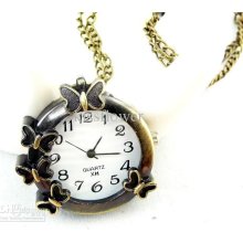 Cartoon Style Trim Butterfly Pocket Watch Necklace Sweater Necklace