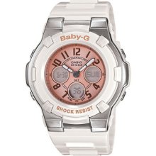 Casio Baby-g Bga110-7b2 White Resin Band Analog And Digital With Pink Face