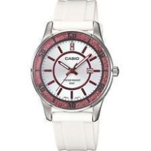 Casio Women's Analog White Resin Band, 50 Meter, Date, LTP1358-4A1V - Resin - White