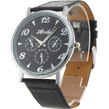 Casual PC Quartz Wrist Watch with Black PU Leather Band