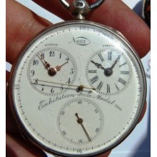 Centre Seconds&2 Time Zones Silver Captain's Pocket Watch For British Navy C1867