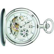 Charles-Hubert Paris 3905-W Polished Finish Stainless Steel Hunter Case Mechanical Pocket Watch