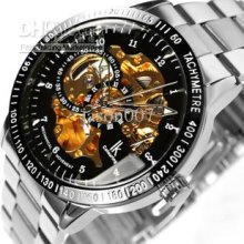 China Men Brand Watches Black Dial Gold Mechanical Movement Stainles