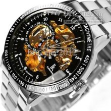 China Men Brand Watches Black Dial Golden Automatic Movement Stainle