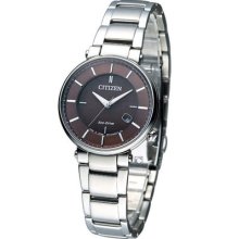 Citizen Lady Eco-drive Sapphire Dress Watch Brown Ew1790-57w Made In Japan