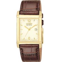 Citizen Mens Eco-Drive Gold-Tone Leather Watch