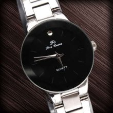 Classic Black Dial Lady Stainless Steel Dress Watch Box.