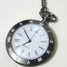 Classic Large Pocket Watch Roman Numerals Necklace Pendant Jewelry