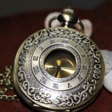 classic roma big and long pocket watch necklace with gold face inside