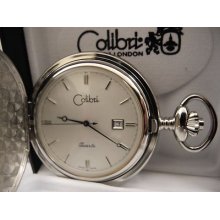 Colibri Swiss Made Silvertone Silver Face Pocket Watch W/date As-is