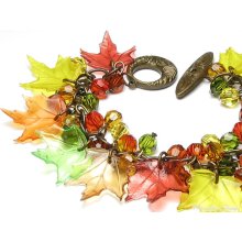 Colorful Fall Foliage Acrylic Leaf Crystal Charm Bracelet