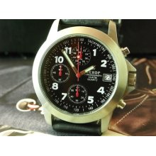 Cool Old Stock Lexor Pilot Style Red Hands Vd57 1/10 Chrono Mens Quartz Watch